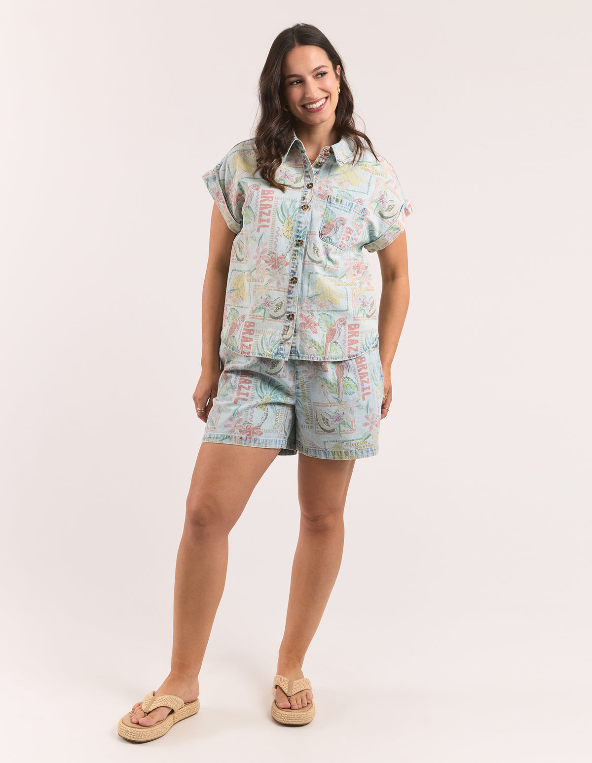 Jade Printed Denim Shirt - Print