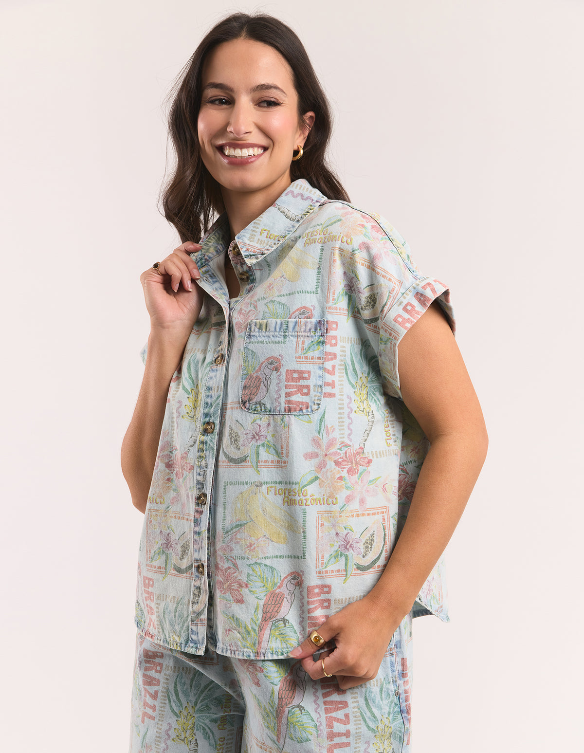 Jade Printed Denim Shirt - Print