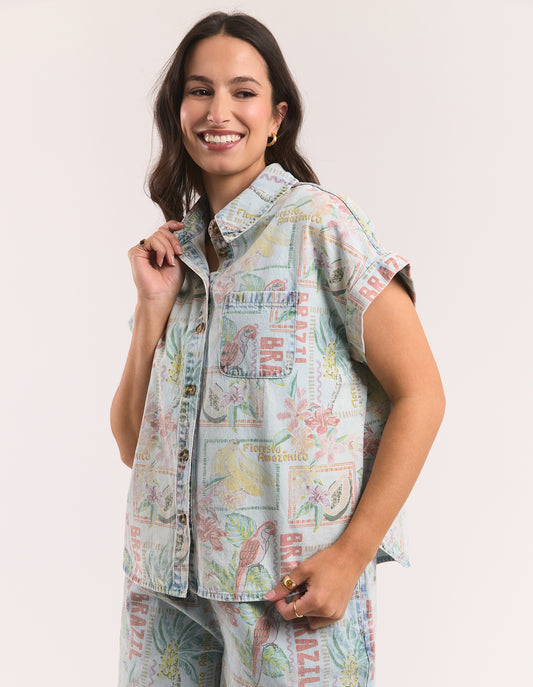 Jade Printed Denim Shirt - Print