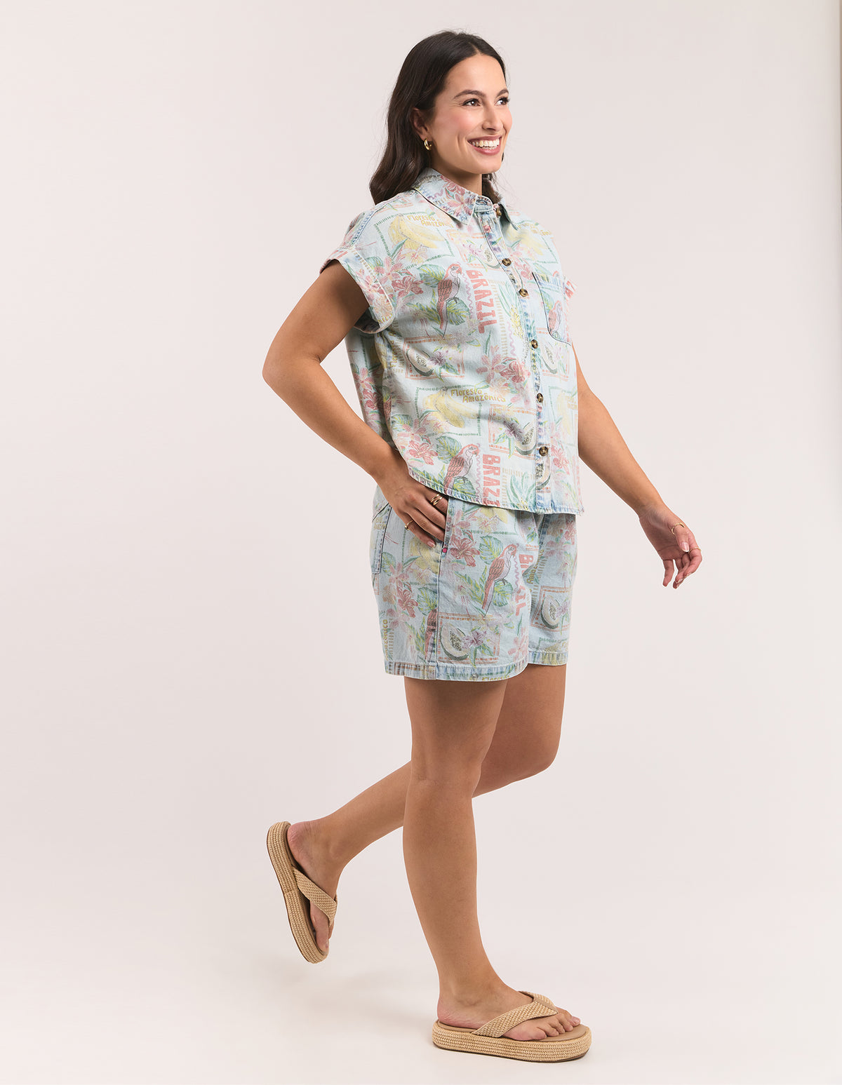 Jade Printed Denim Shirt - Print