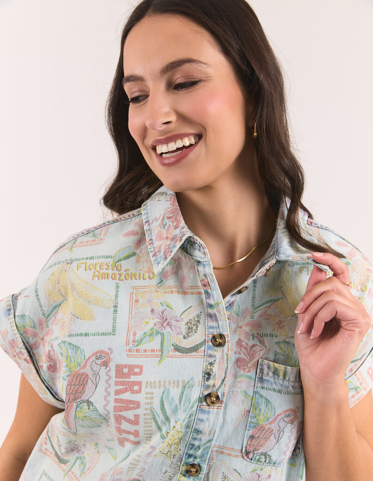 Jade Printed Denim Shirt - Print