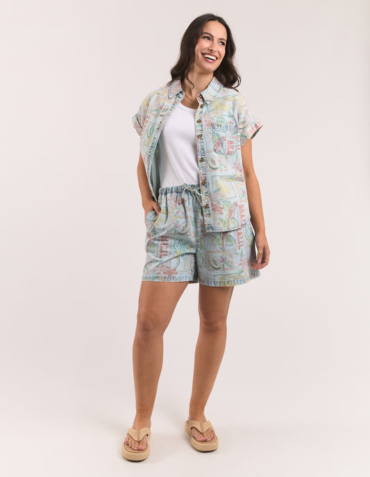 Jade Printed Denim Short - Print