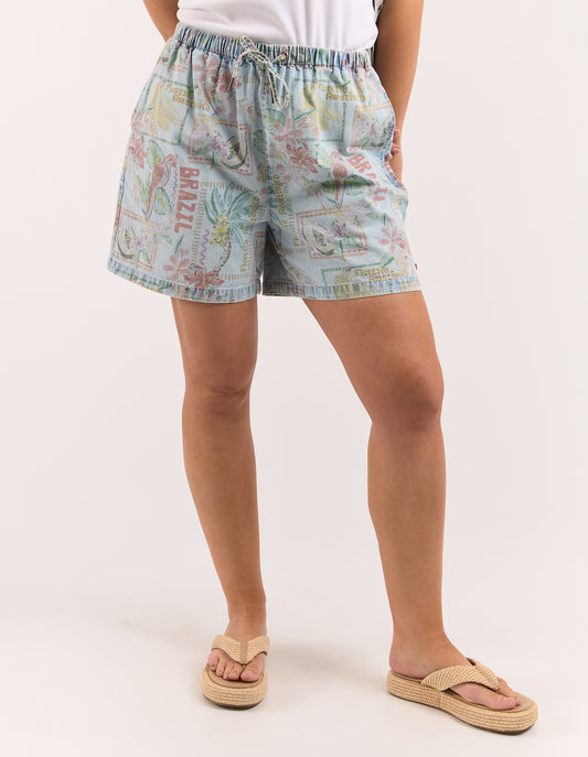 Jade Printed Denim Short - Print