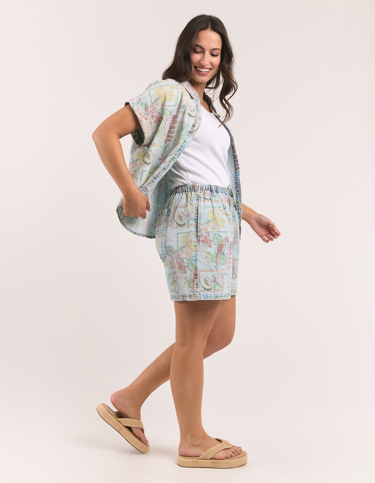 Jade Printed Denim Short - Print