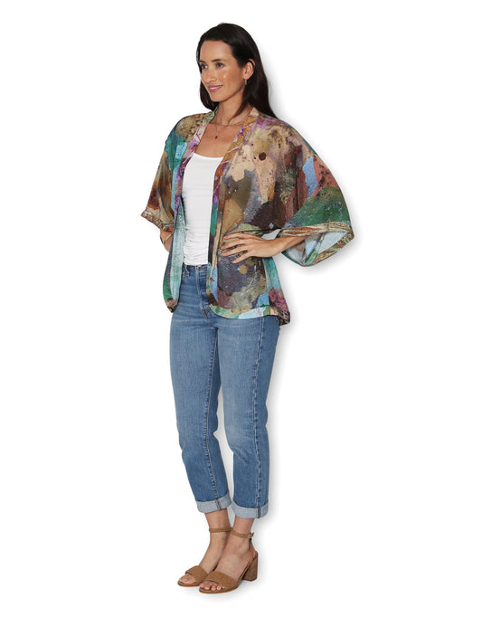 Short Silk Kimono - Coastal Whispers