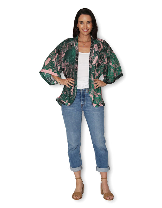 Short Silk Kimono - Twilight Forest