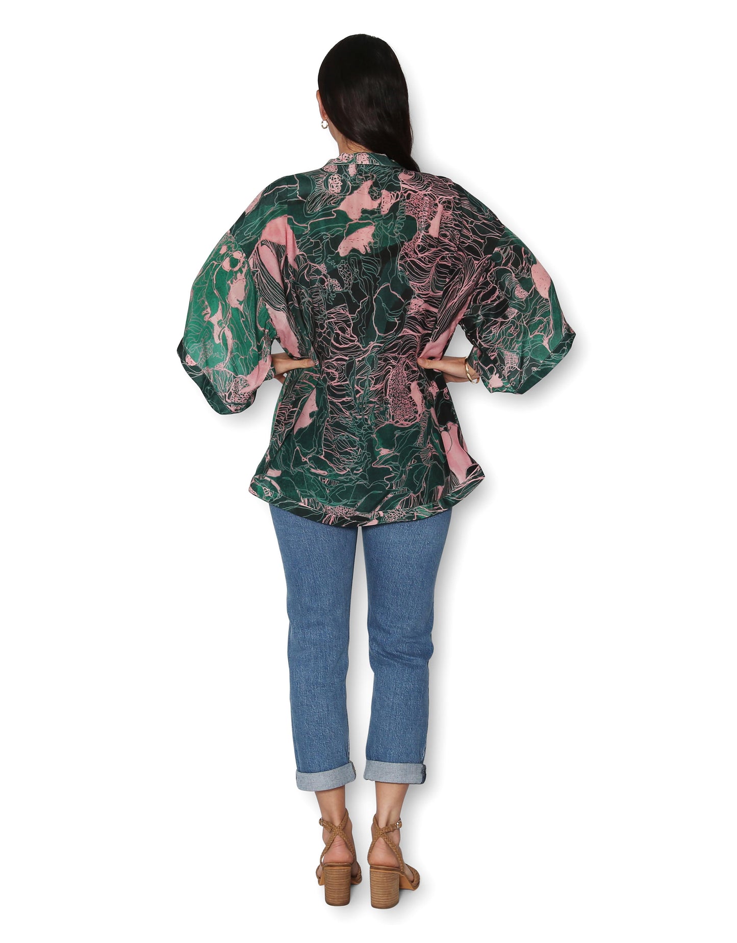 Short Silk Kimono - Twilight Forest