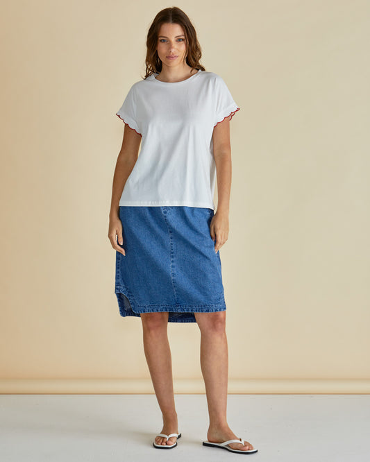 Sloane Scallop Tee - White