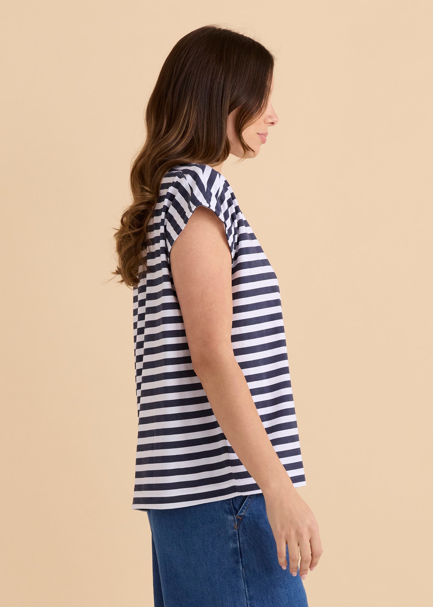 Beth Boatneck Tee - Navy Stripe