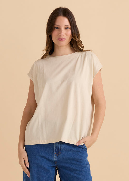 Beth Boatneck Tee - Pebble