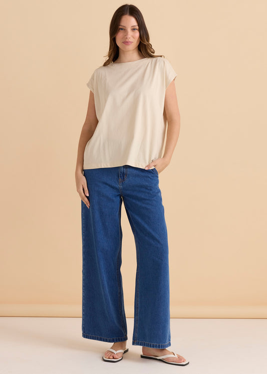 Beth Boatneck Tee - Pebble