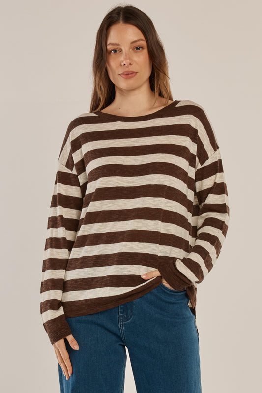 Natasha Knit Top - Brown Stripe