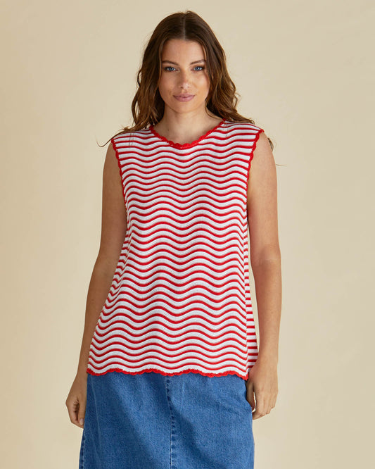 Aviva Tank - Red/White Stripe
