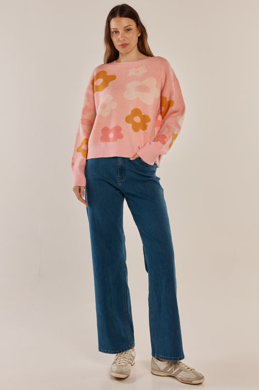 Leonie Knit Sweater - Jacquard Flowers