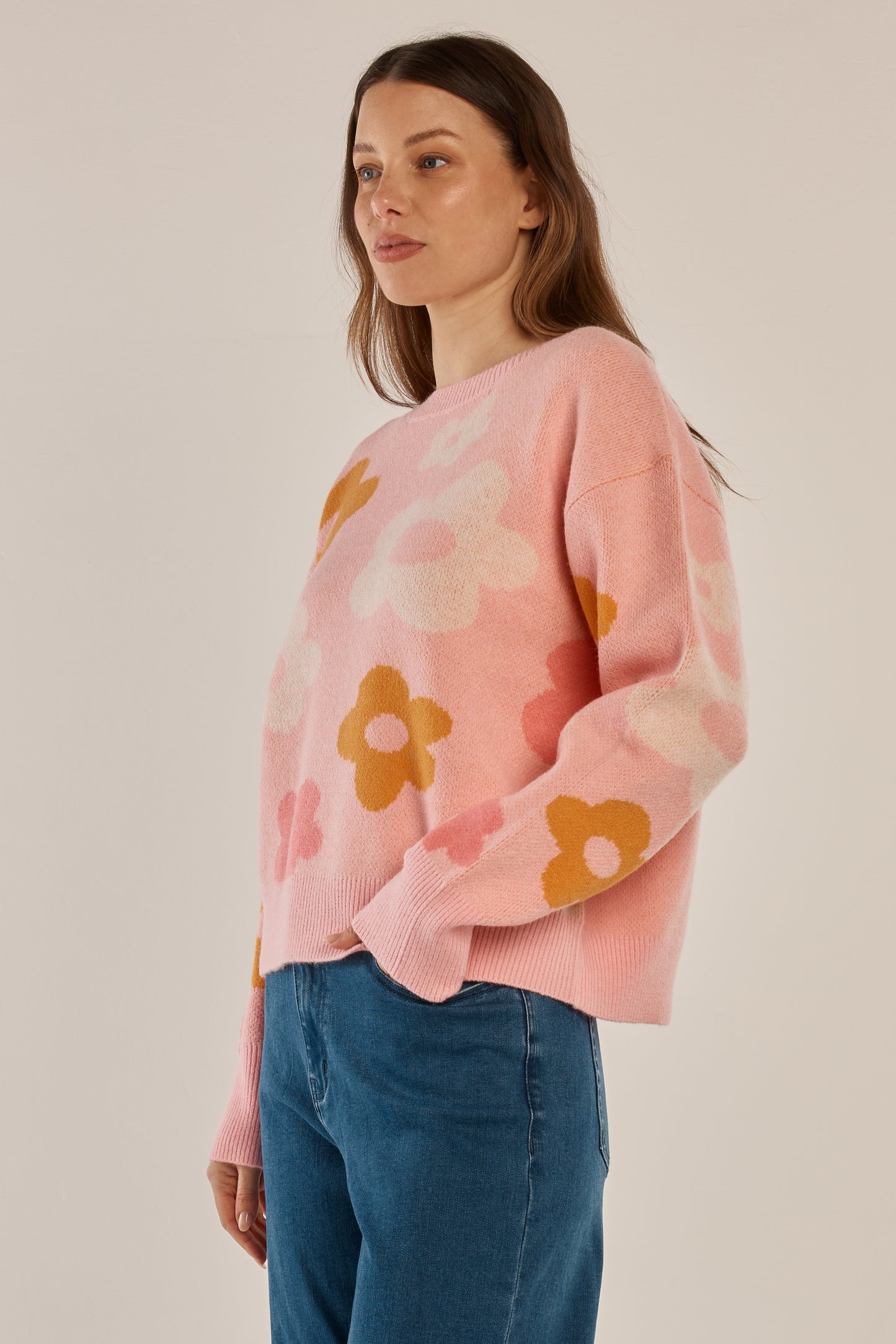 Leonie Knit Sweater - Jacquard Flowers