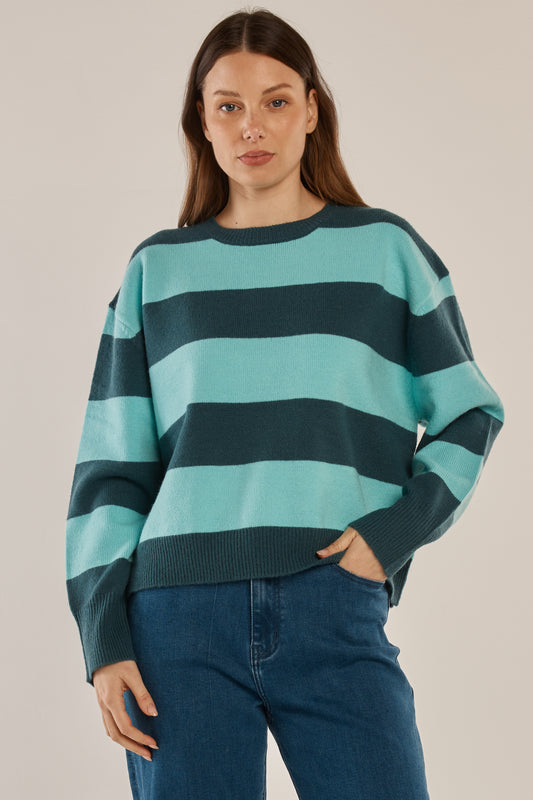 Leonie Knit Sweater - Teal Stripe