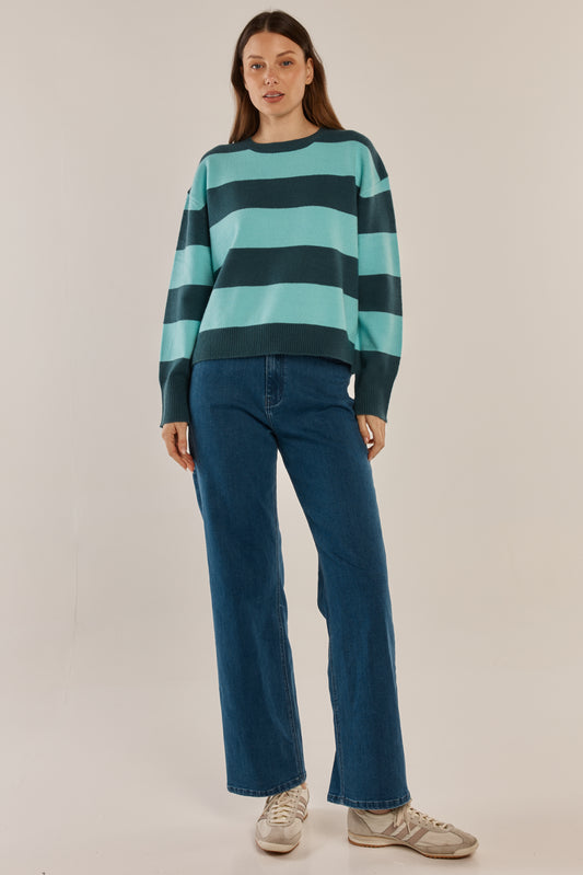Leonie Knit Sweater - Teal Stripe