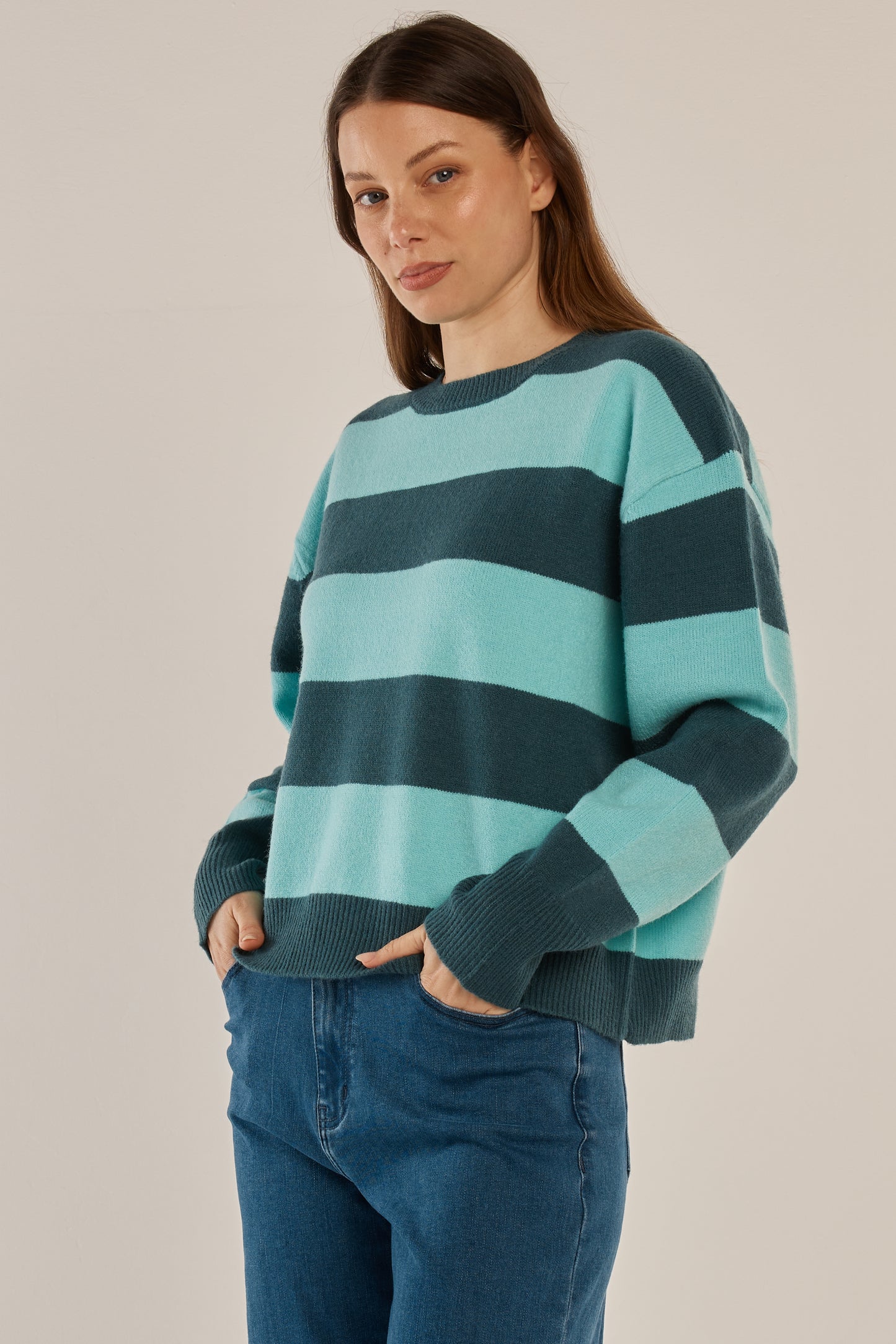 Leonie Knit Sweater - Teal Stripe