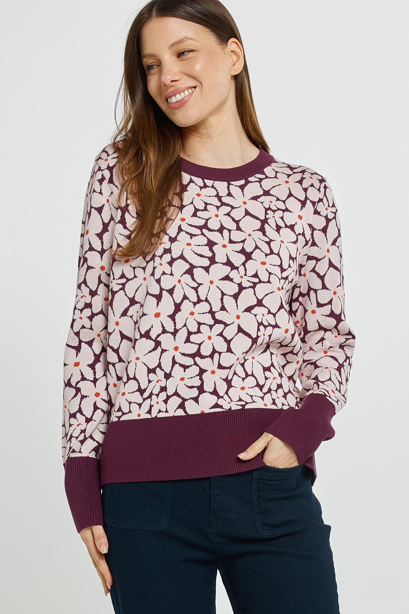Maisie Sweater - Wine Petal Jacquard