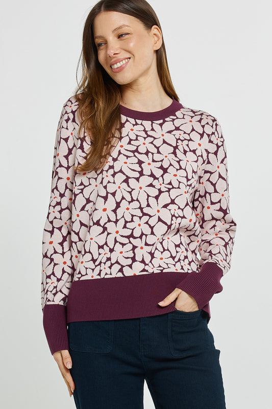 Maisie Sweater - Wine Petal Jacquard