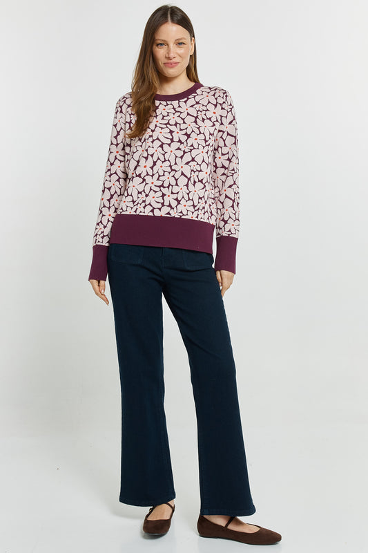 Maisie Sweater - Wine Petal Jacquard