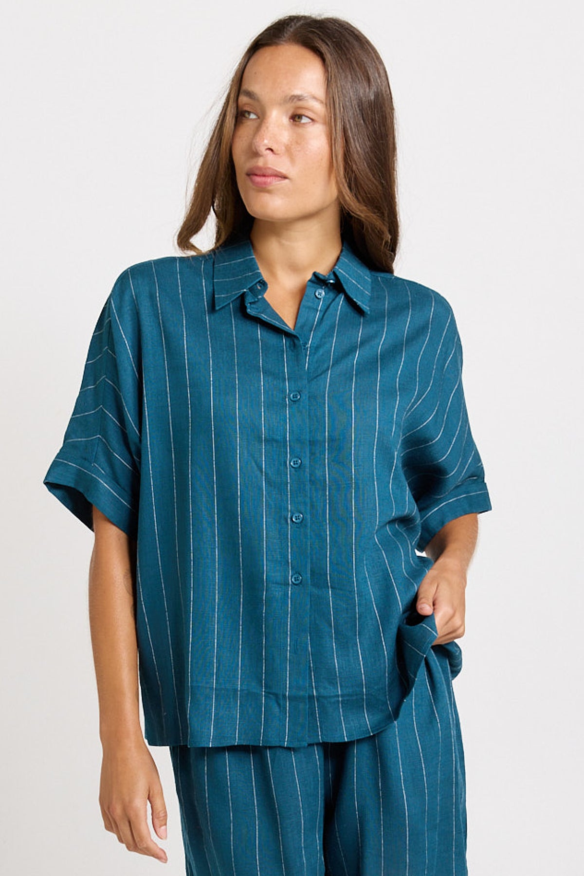 Ophelia Shirt - Teal/White Stripe