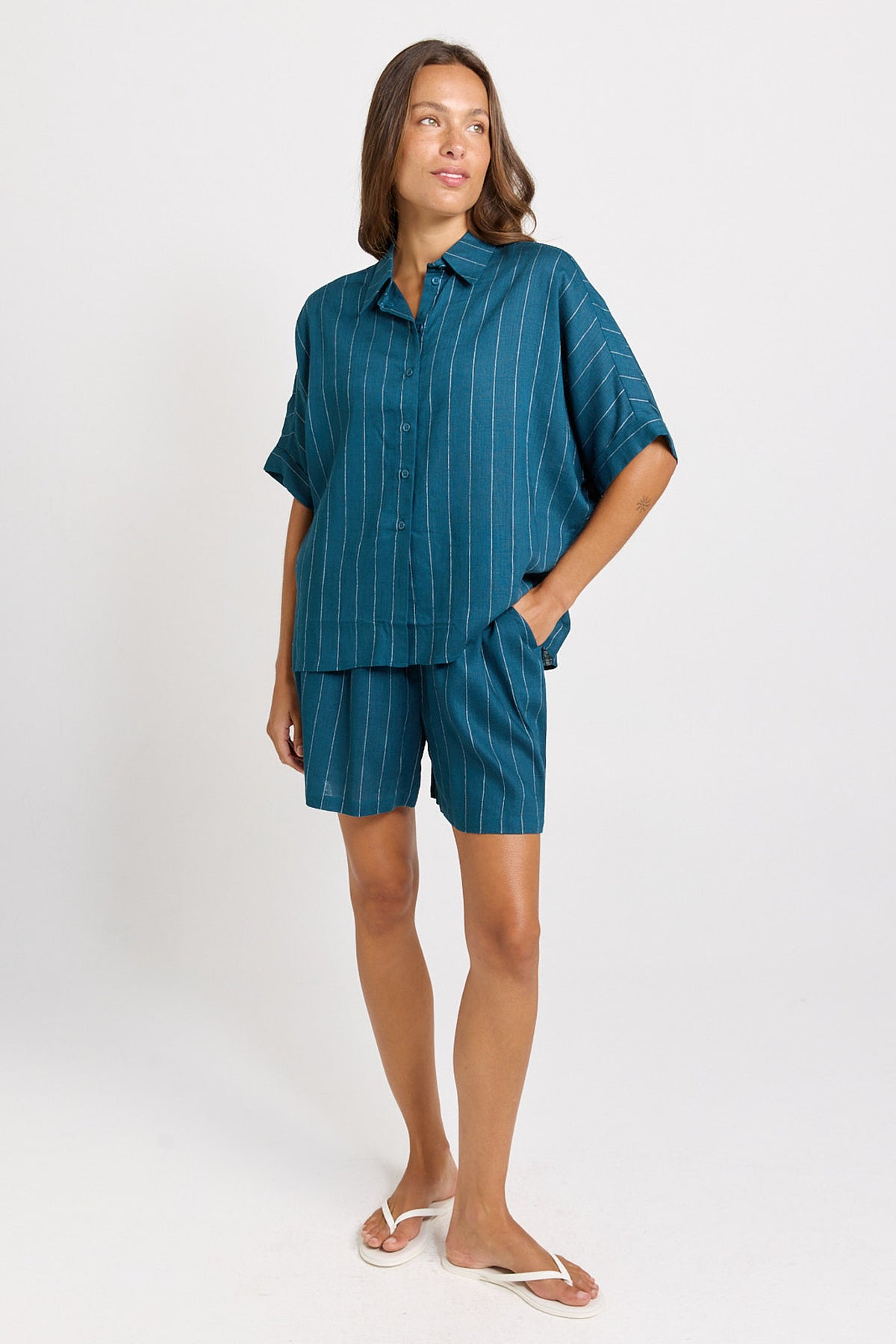 Ophelia Shirt - Teal/White Stripe