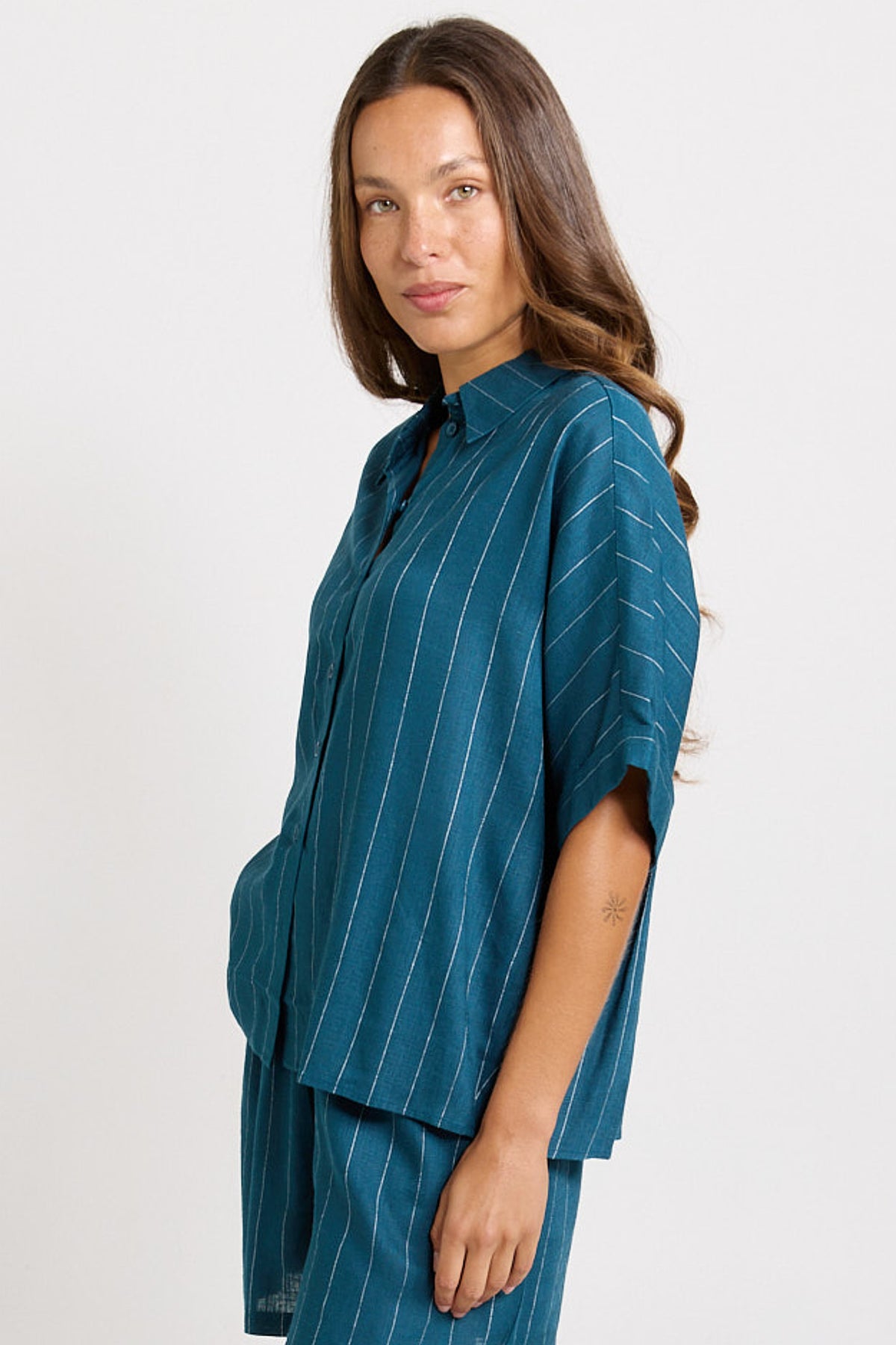 Ophelia Shirt - Teal/White Stripe