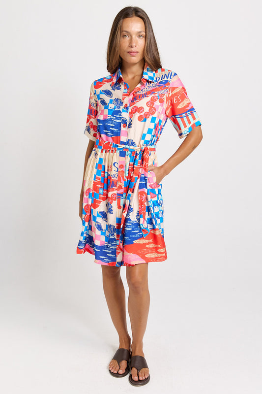Palm Shirt Dress - Mediterranean Print