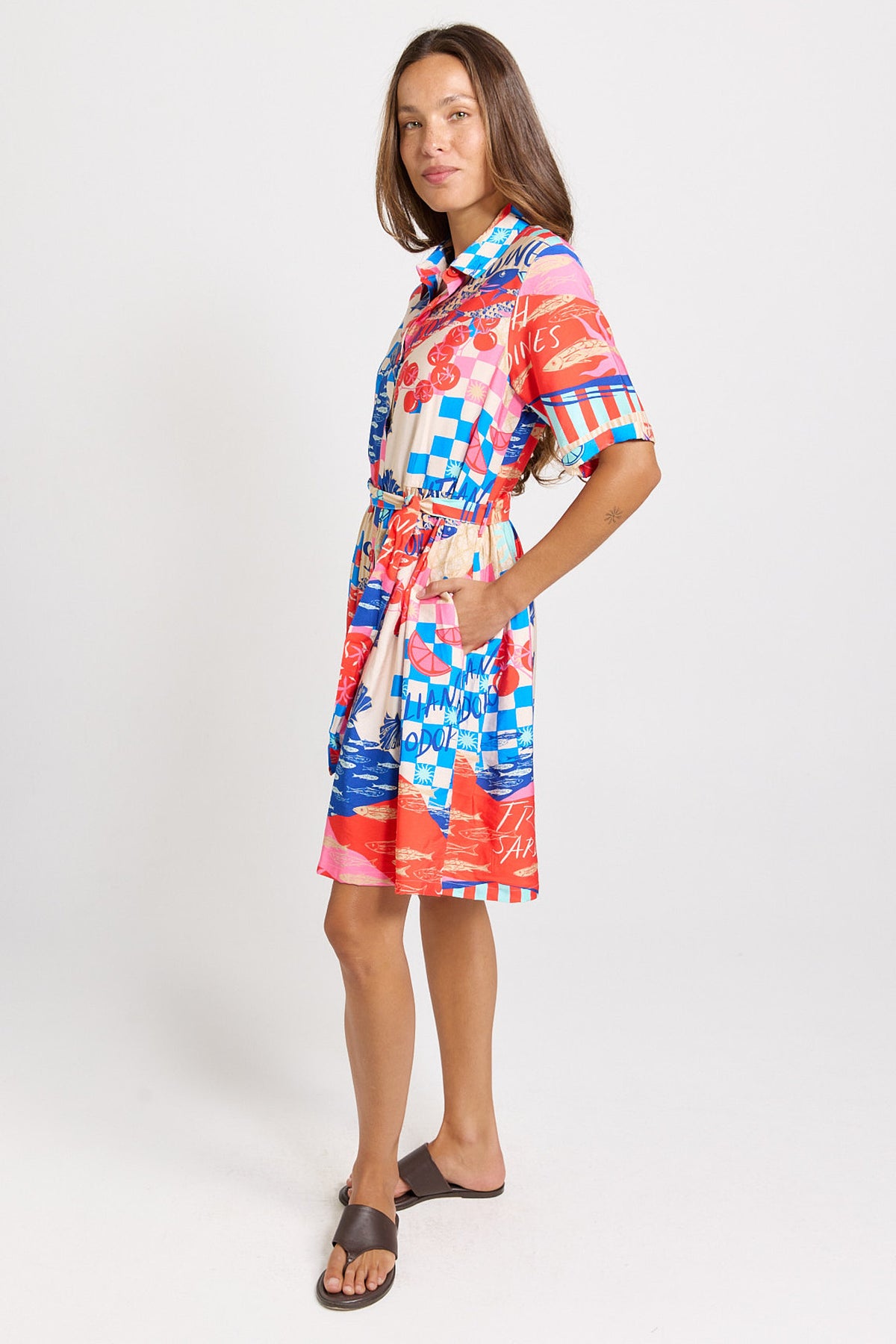 Palm Shirt Dress - Mediterranean Print