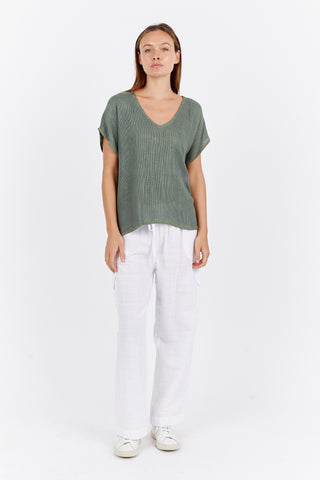 Paris V-Neck Hessian Top - Seafoam