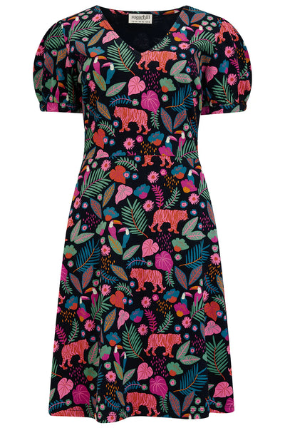 Annette V-Neck Jersey Dress - Tigers & Toucans