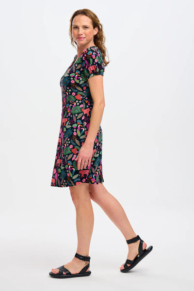 Annette V-Neck Jersey Dress - Tigers & Toucans