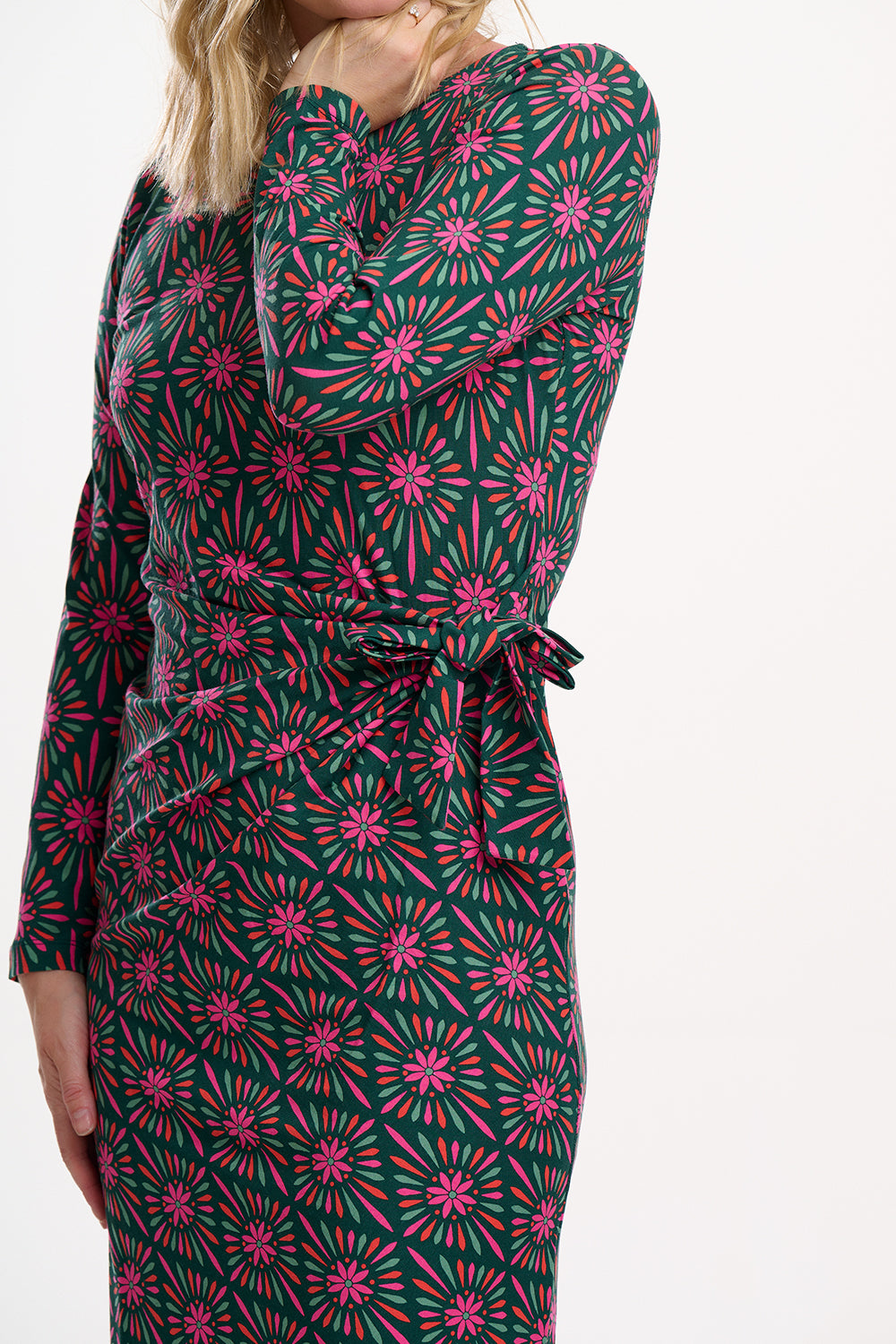 Claudia Jersey Tie Midi Dress - Flower Explosion