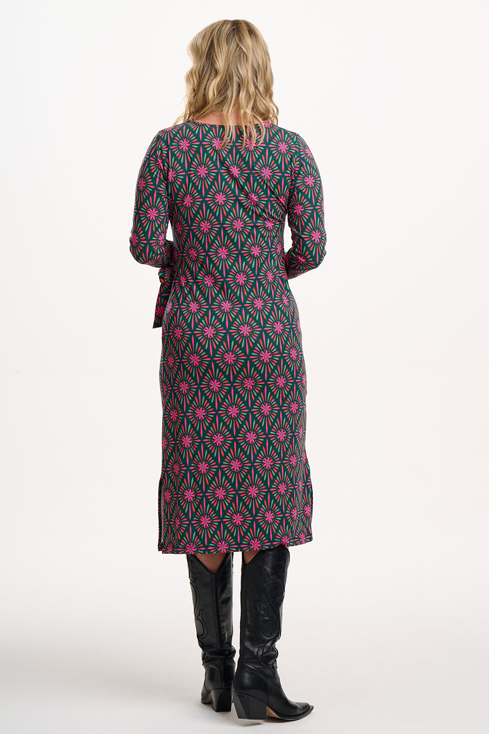 Claudia Jersey Tie Midi Dress - Flower Explosion