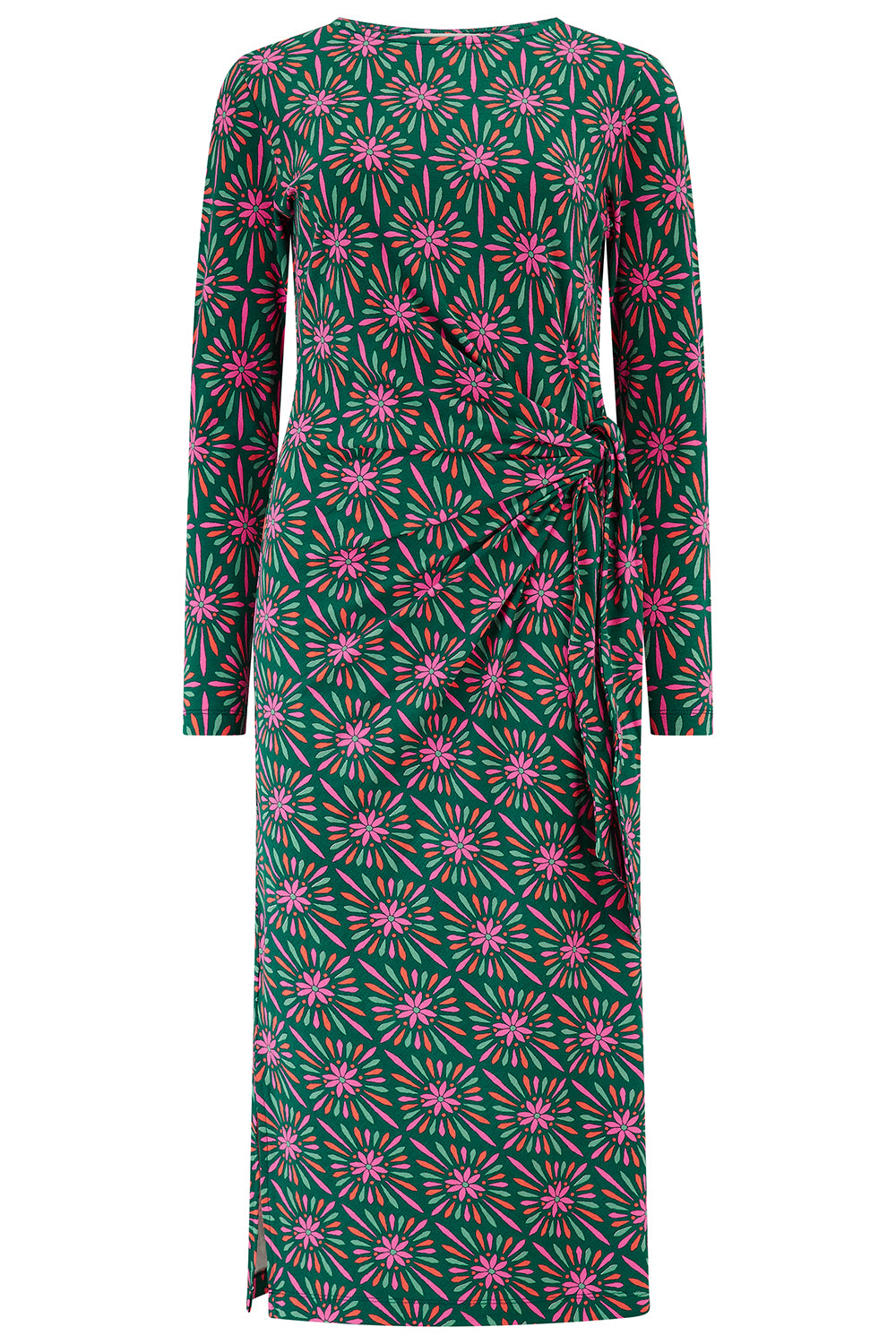 Claudia Jersey Tie Midi Dress - Flower Explosion