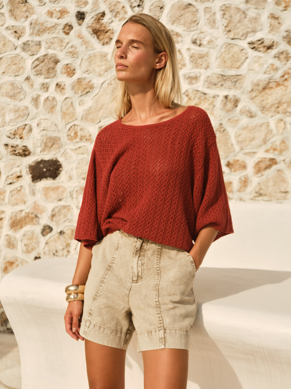 Mila Pointelle Top - Red Clay
