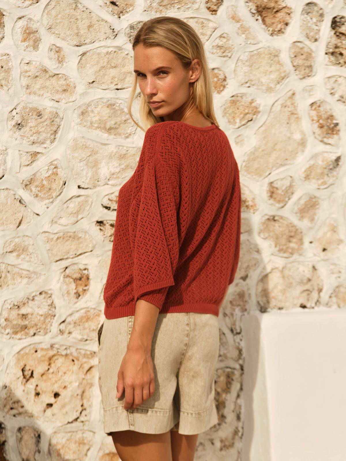 Mila Pointelle Top - Red Clay