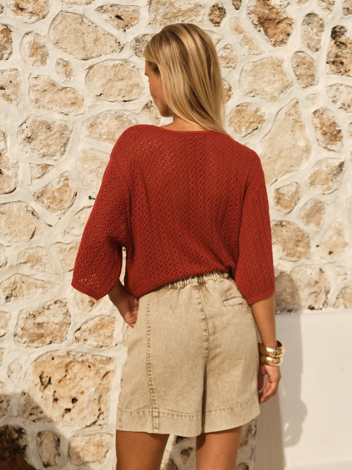 Mila Pointelle Top - Red Clay