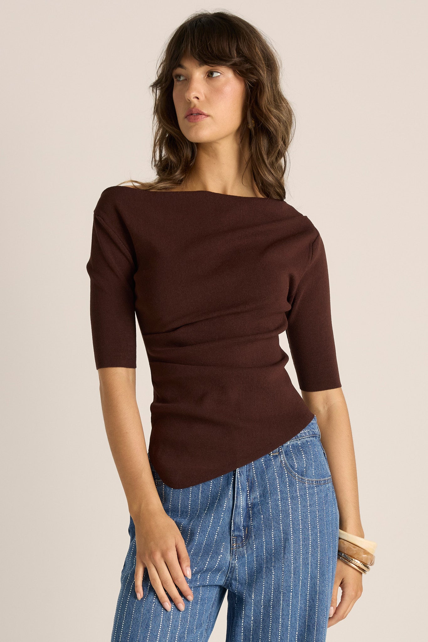 Estelle Drape Neck Top - Chocolate