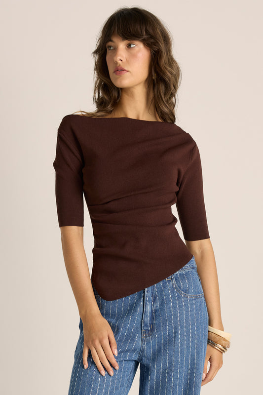 Estelle Drape Neck Top - Chocolate