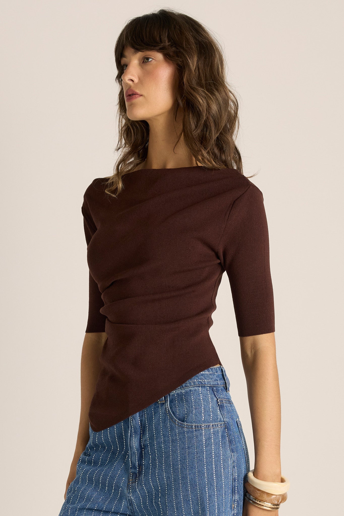 Estelle Drape Neck Top - Chocolate