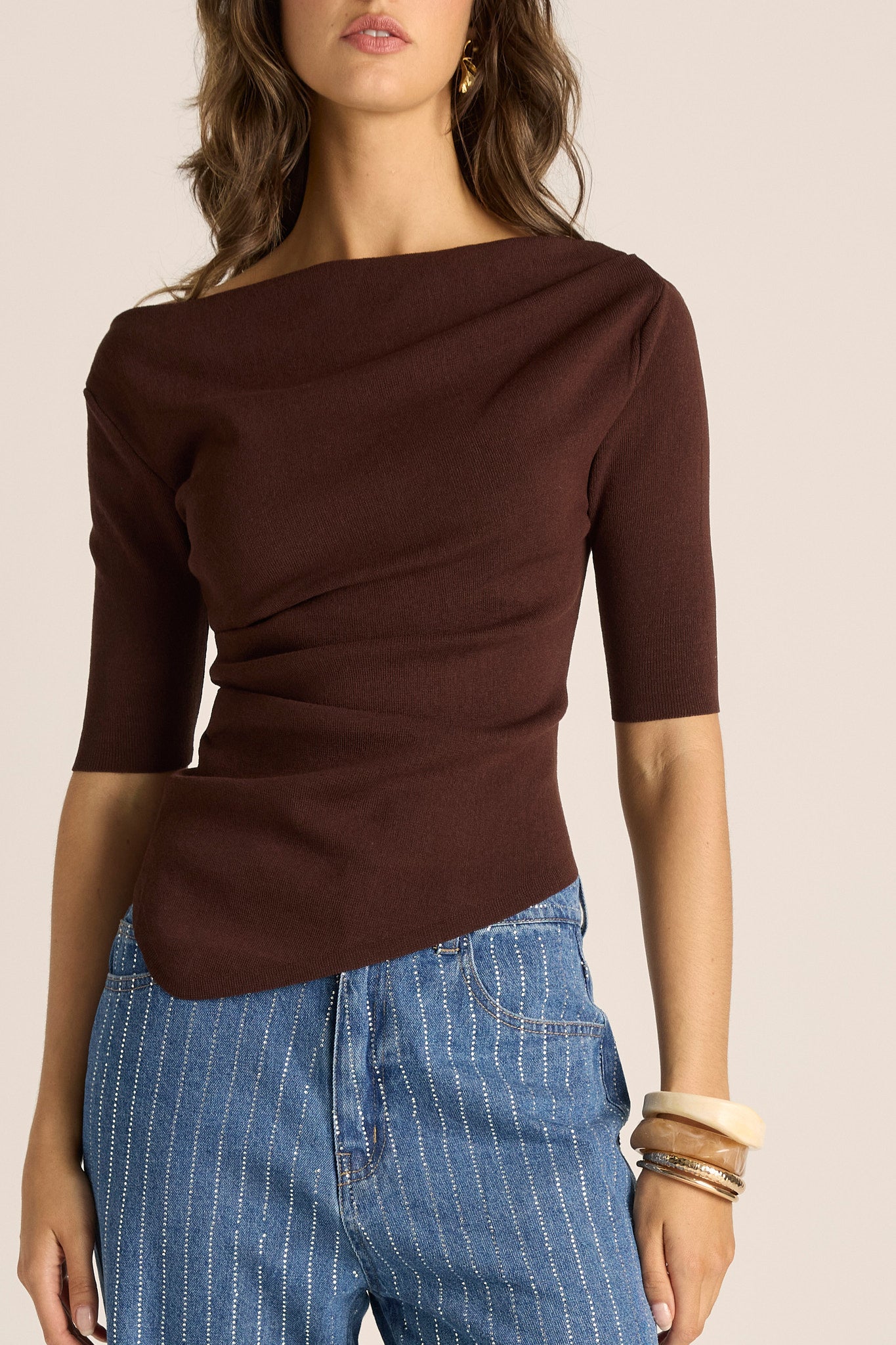 Estelle Drape Neck Top - Chocolate