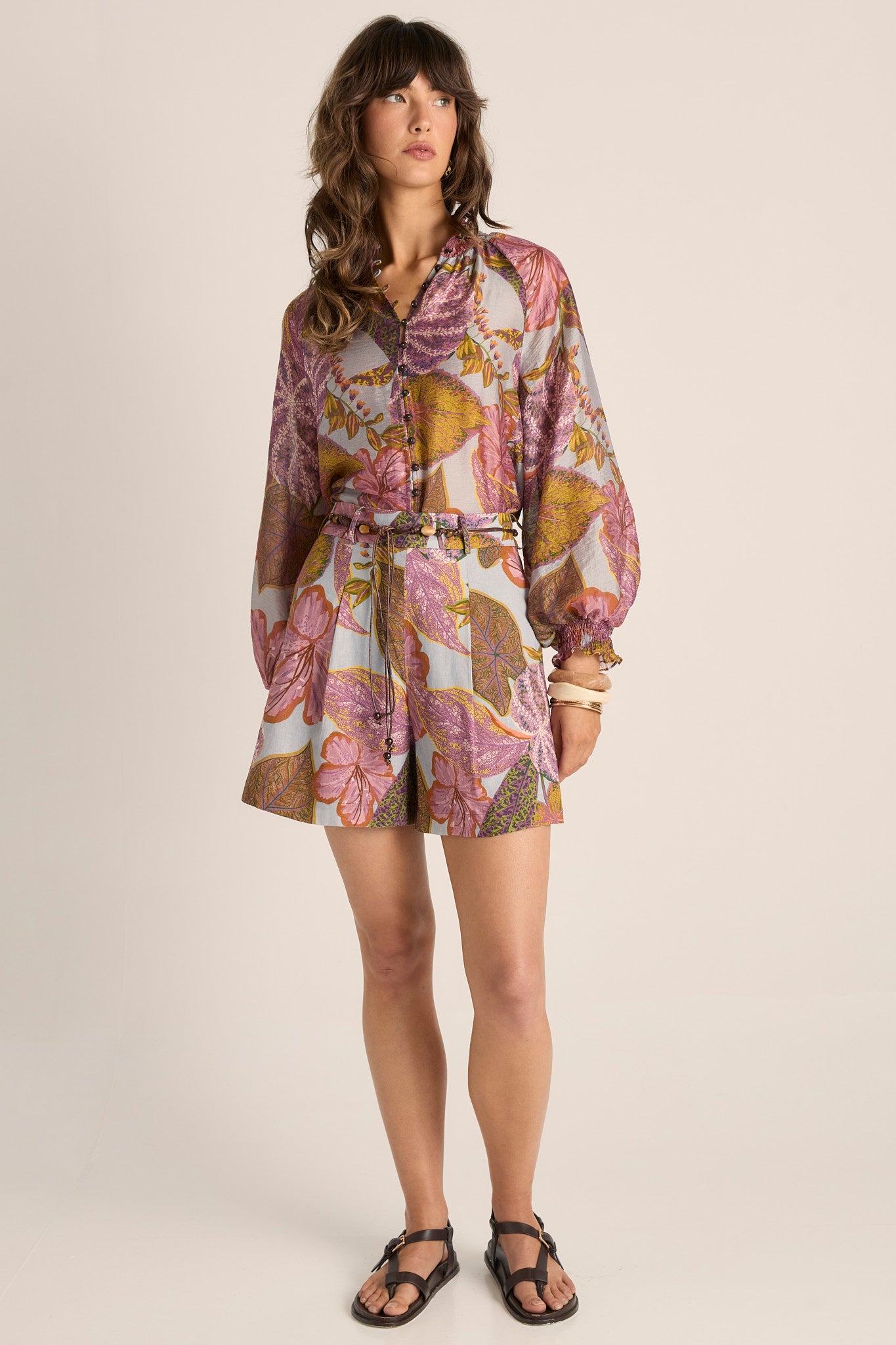 Daria Belted Shorts - Leaf Print