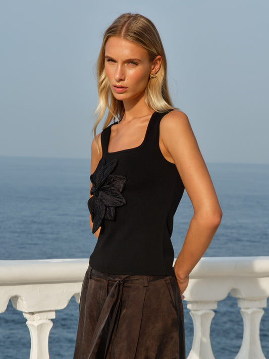Ingrid Applique Tank - Black