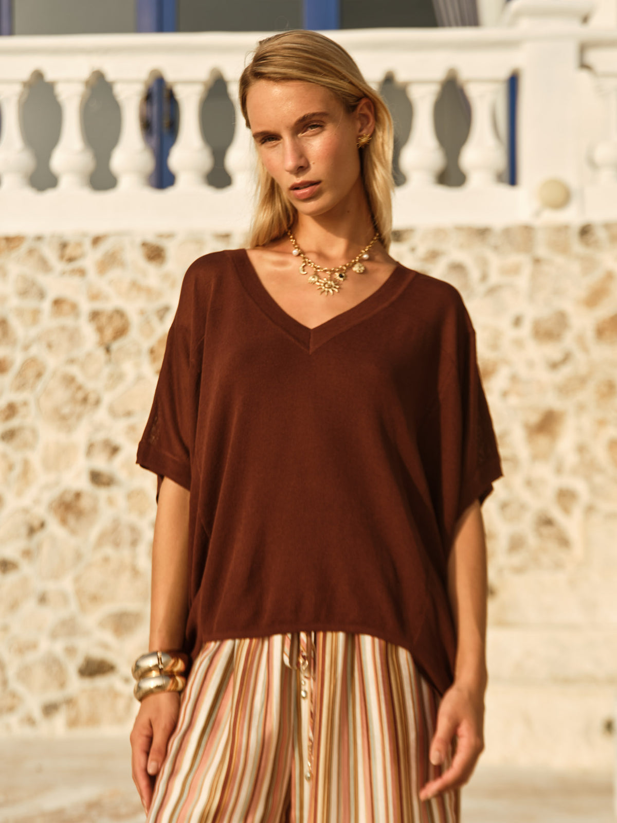 Iris V-Neck Top - Chocolate