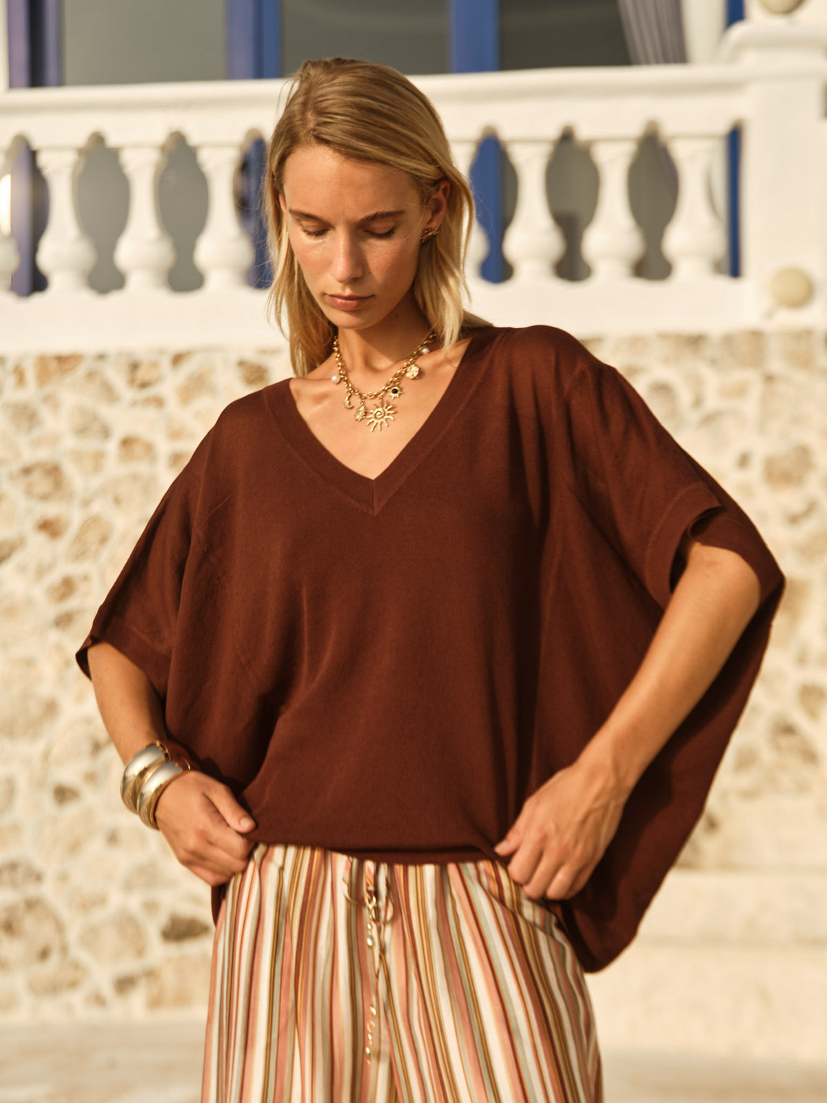 Iris V-Neck Top - Chocolate