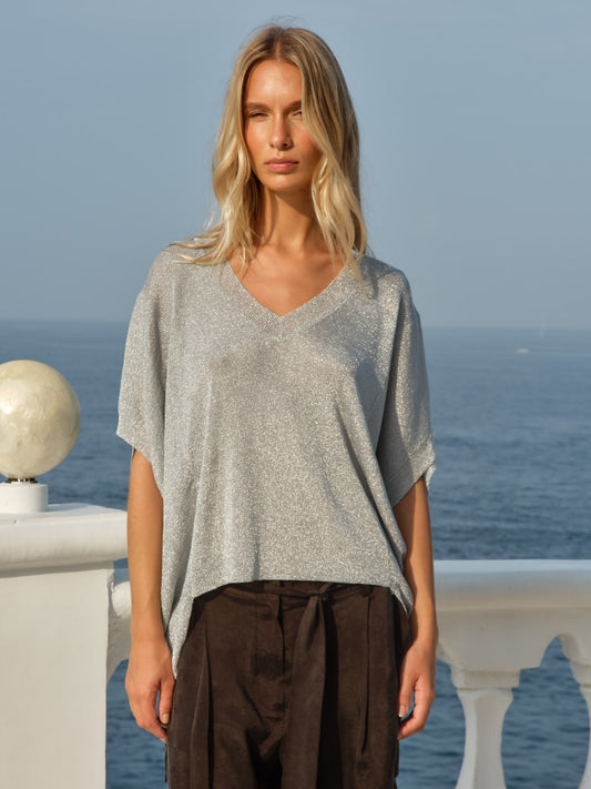 Iris V-Neck Top - Silver