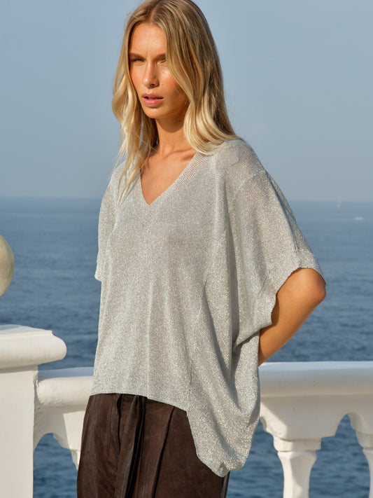 Iris V-Neck Top - Silver