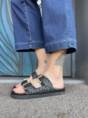 Blair - Black Plaited Leather slides